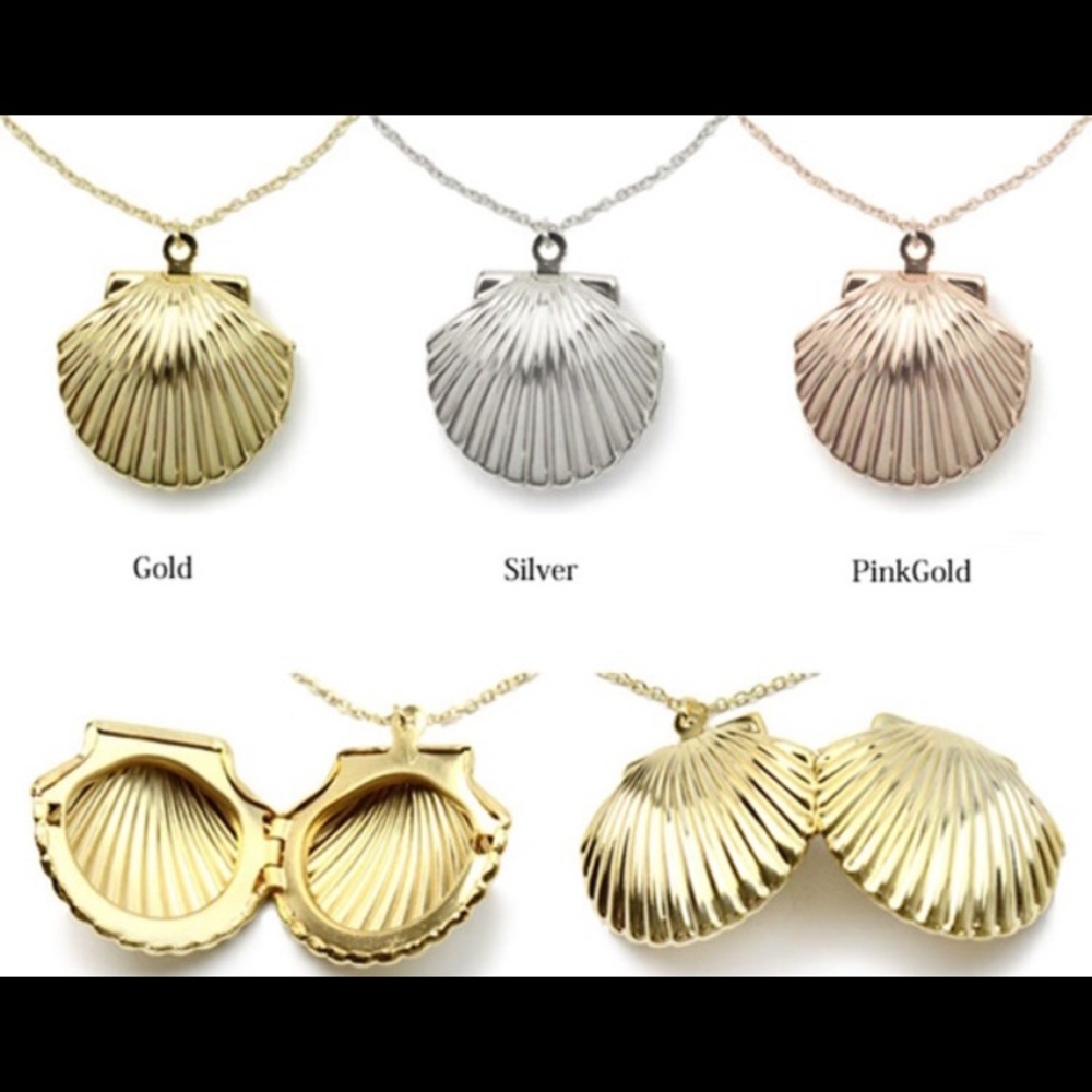 π Awesome Metallic Sea Shell Photo Locket Available In Gold Rose Gold Or Silver - Picture 2 of 8